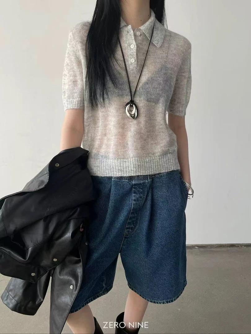 米古古 ZERO NINE # 3212#福 短款薄款翻领气质慵懒上衣