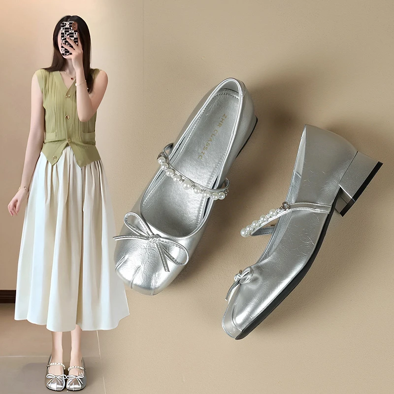 ZHR则则法式珍珠玛丽珍鞋女2025春夏新款蝴蝶结浅口单鞋轻奢女鞋