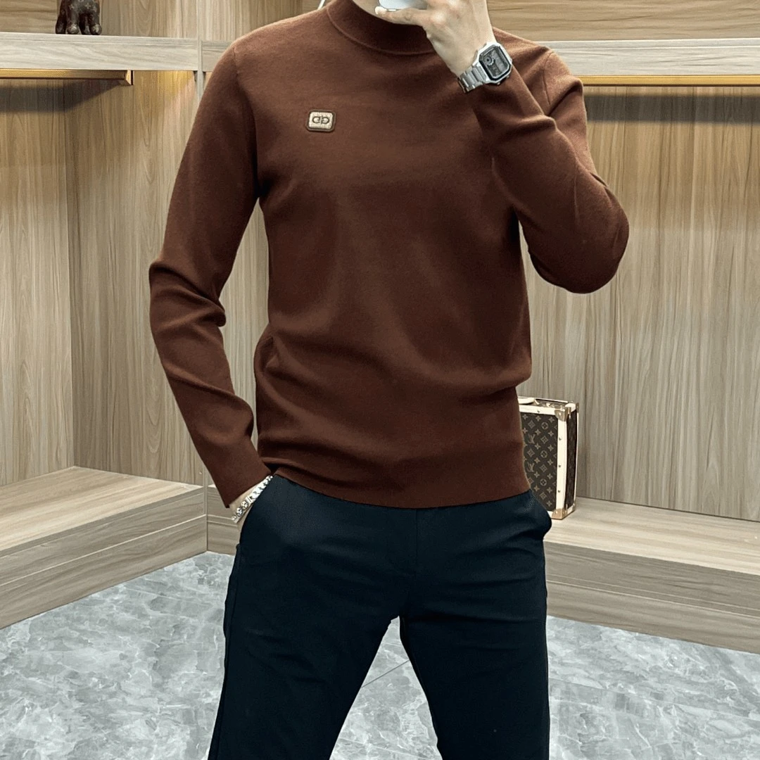 2025冬季新款时尚简约男士长袖针织衫半高领休闲百搭纯色打底毛衣