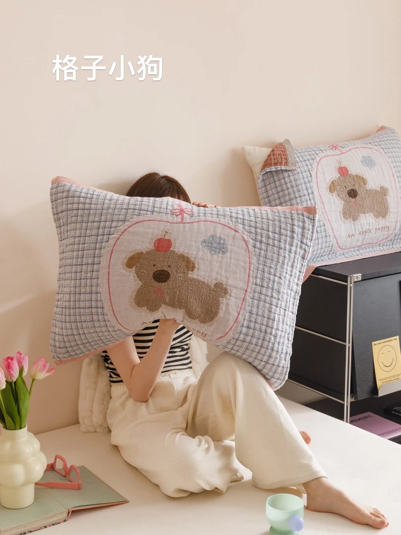 100％纯棉纱布加厚高档情侣盖巾吸汗家用枕头巾学生全棉枕巾一对装