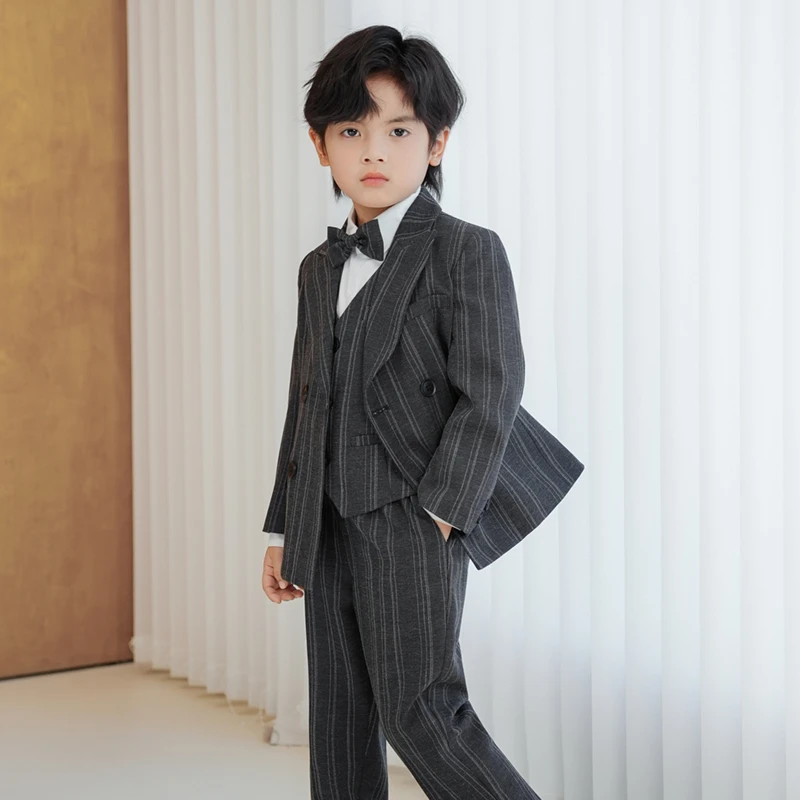 【萝卜呗呗】西装英伦绅士条纹西服花童生日儿童衣服秋冬款