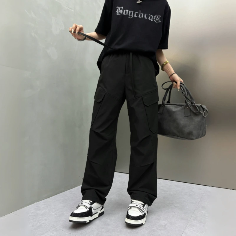 秋冬季节新款户外潮流男女同款百搭宽松设计感褶皱工装直筒冲锋裤