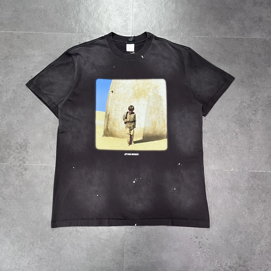 UNCLE&F 端货/电影感 美式复古白墨洗水旧喷绘高级感短袖T恤