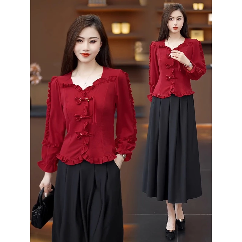 拉夏贝尔2025设计高级感新中式衬衫秋季气质洋气短款爆款国风上衣