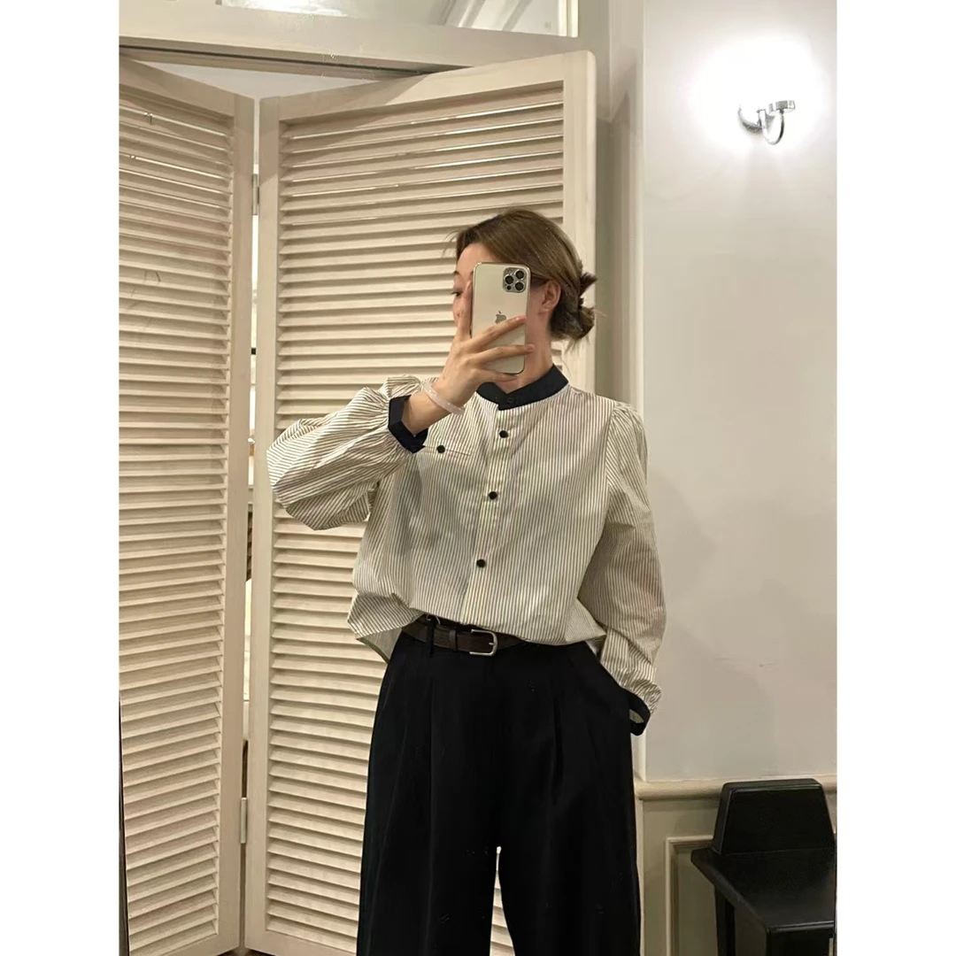 Hiya希雅 650春夏气质穿搭时尚百搭条纹韩版女衬衫