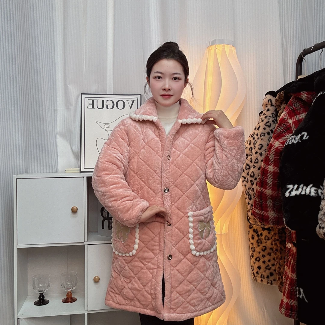 【蝴蝶款】冬季新款罩衣蝴蝶结牛奶绒三层加棉加厚宽松家居服棉服