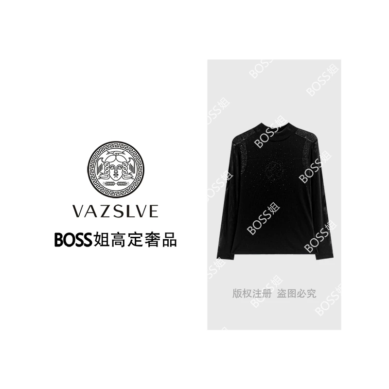 【VAZSLVE/原创设计】重工烫钻山茶花轻奢时尚T恤T6152