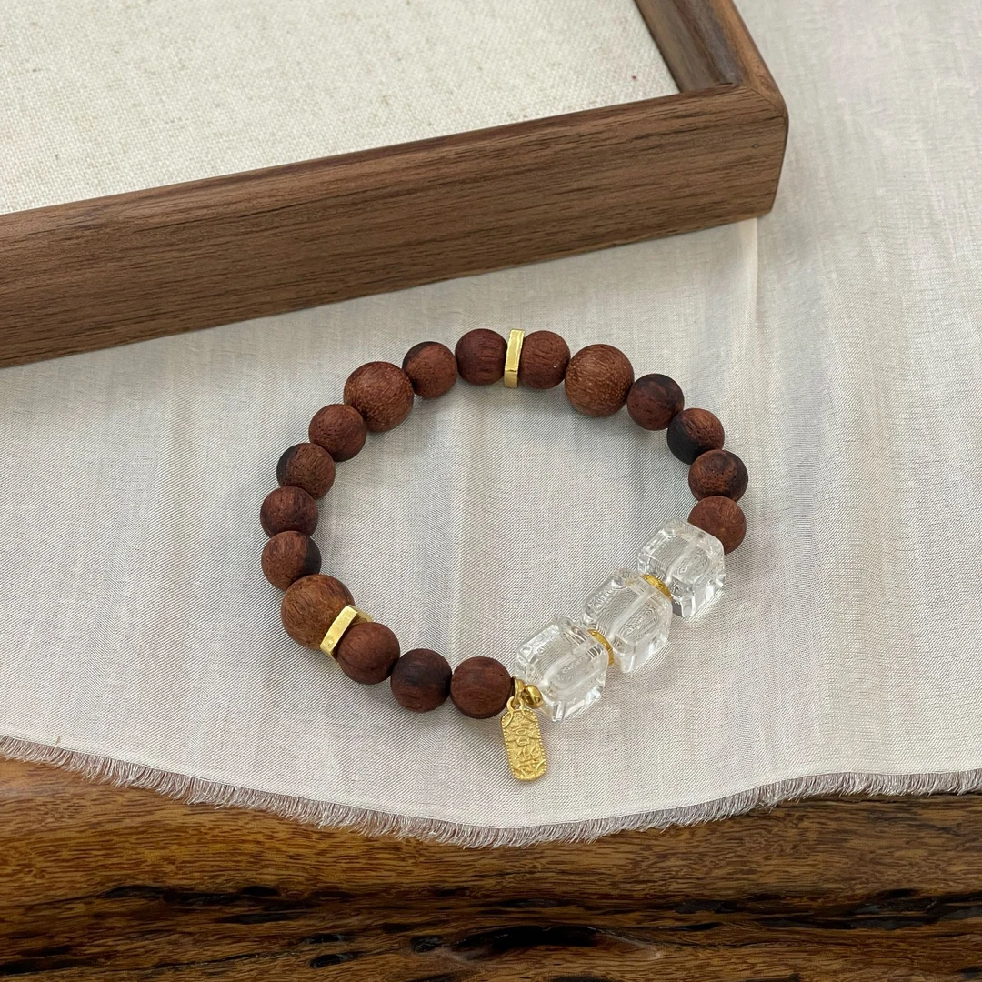 【光野】天然降真香+白水晶方糖+925银设计师原创手串-多样性发其一