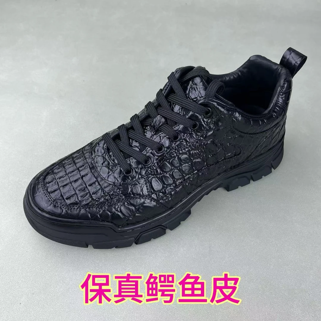 真鳄鱼皮男鞋真皮透气吸汗运动男士鞋商务皮鞋百搭增高休闲鞋缝线