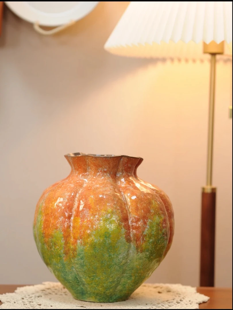 景德镇艺术感手作花瓶（黄绿南瓜）