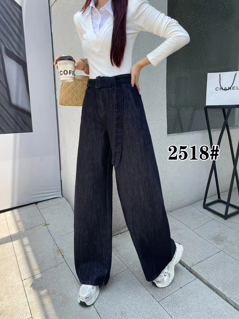 高腰阔腿裤牛仔裤镂空露腰裤子直筒裤百搭显瘦长裤