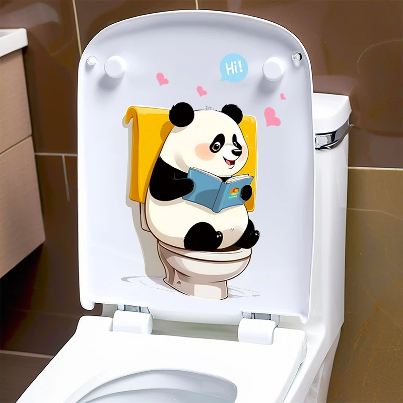 贴画熊猫看书卡通可爱温馨卧室卫生间厕所马桶盖贴防水自粘瓷砖贴