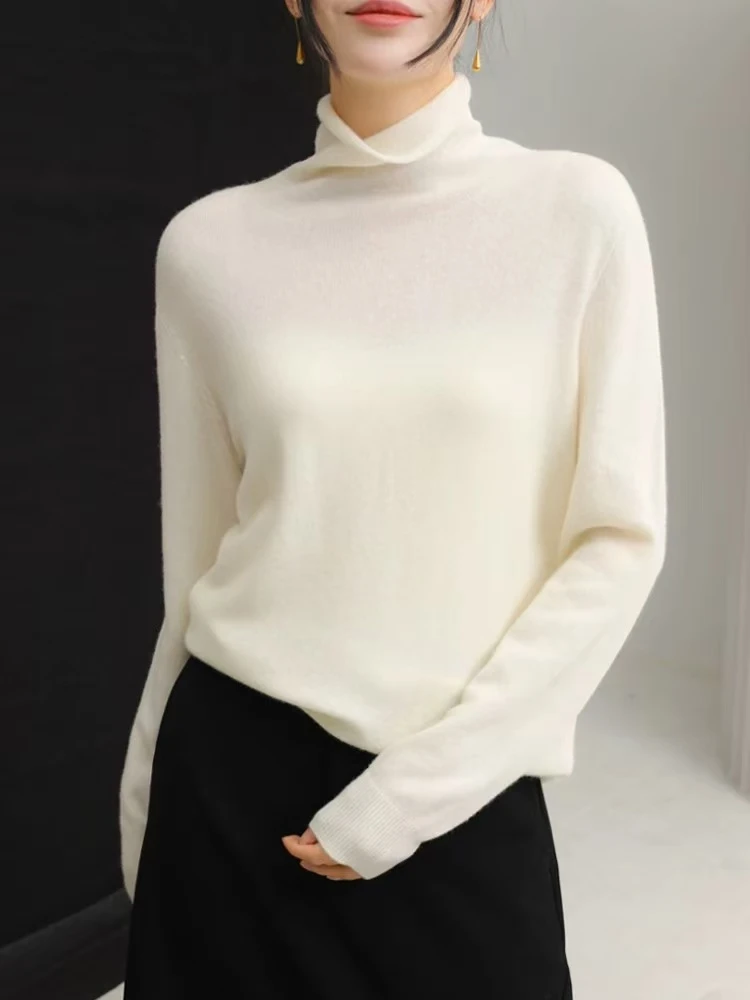 堆堆领女磨毛毛针织衫长袖套头秋冬宽松百搭毛衣高领洋气
