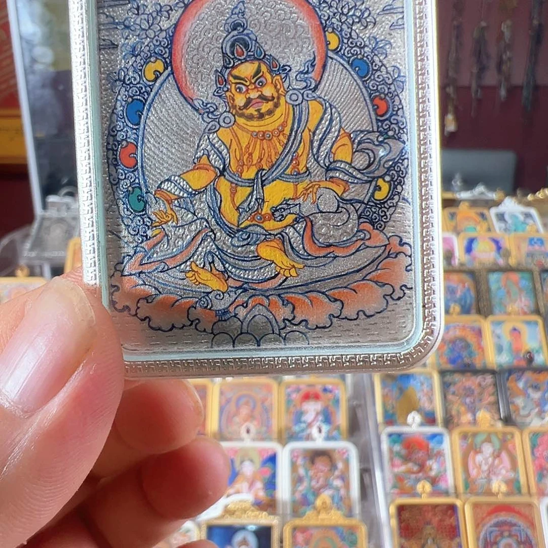 吊坠纯手绘唐卡银塘黄老爷