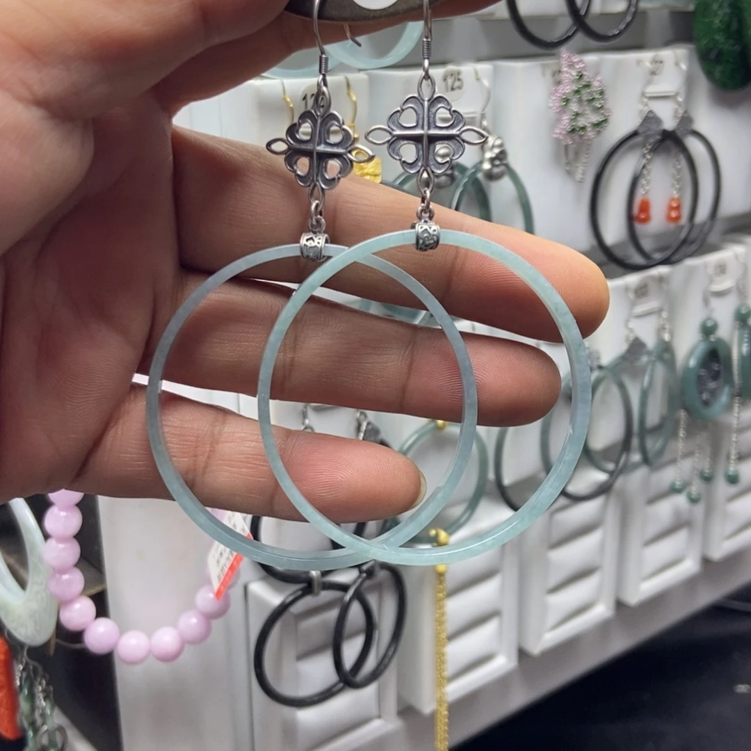 翡翠银S925镶嵌耳饰品质珠宝