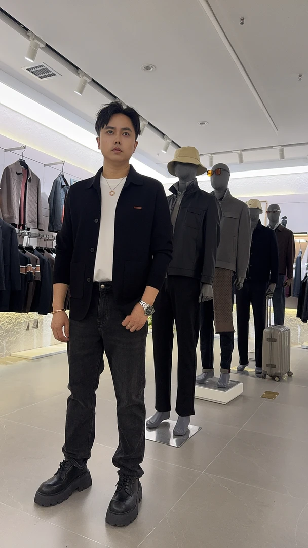 男士秋季针织开衫668589极简轻奢风圆角西装款时尚