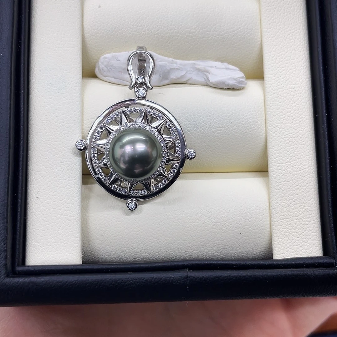 吊坠(不含链)海水珍珠银S925镶嵌大溪地吊坠10-11mm