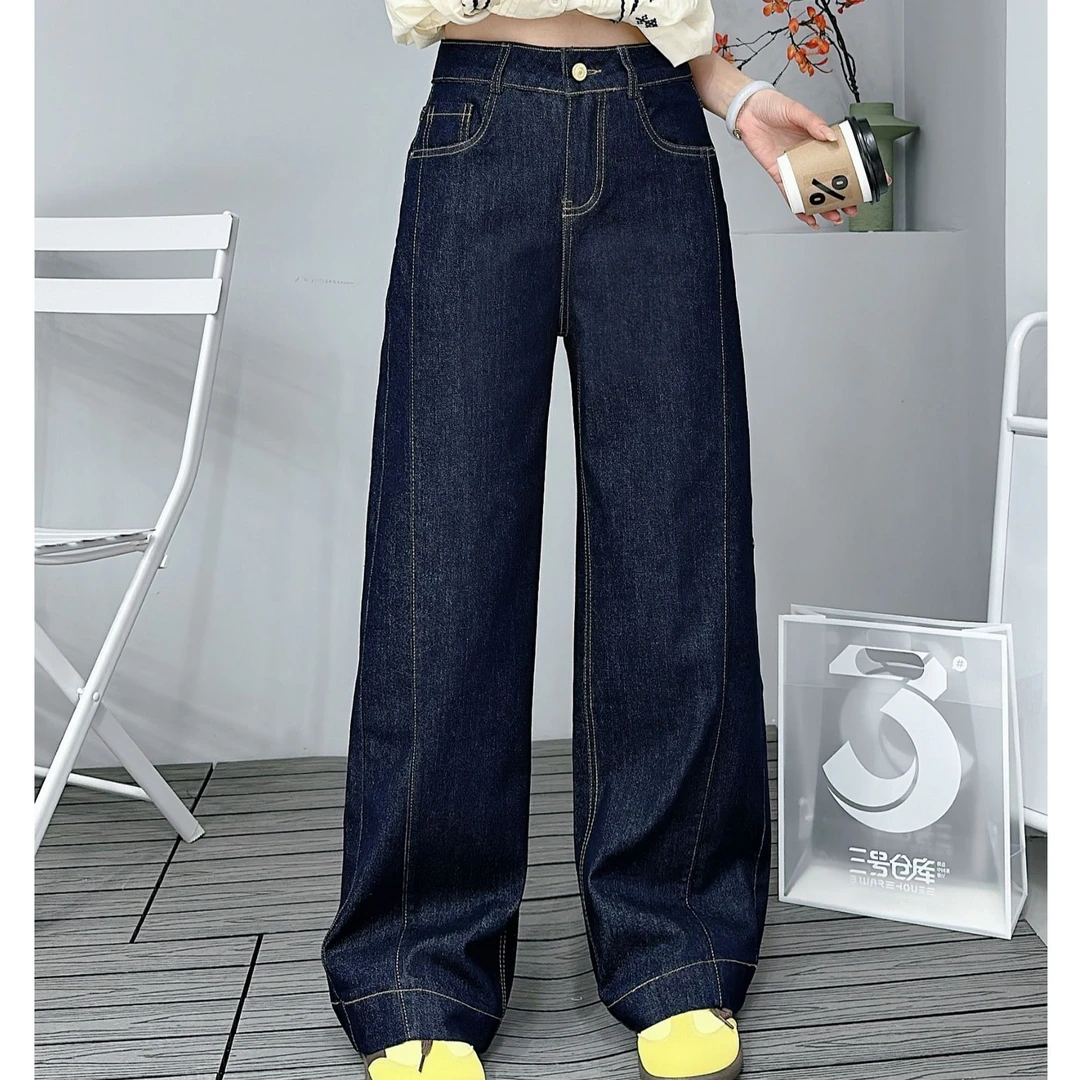 小施家夏季设计版时尚拼接高弹显高休闲高货直简牛仔裤6513