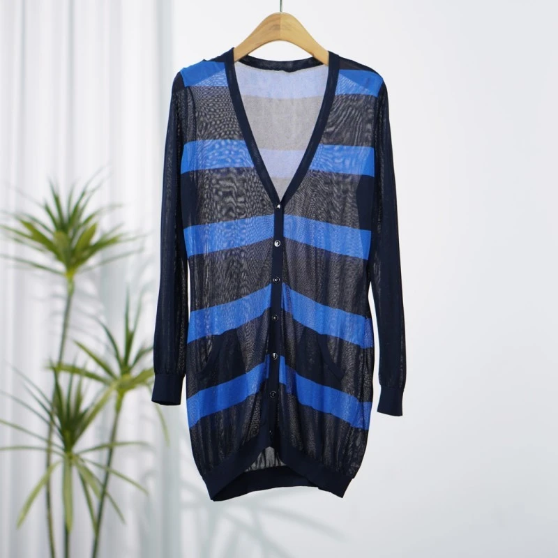 曼系列  S667-1  女装时尚撤柜针织开衫黑白条