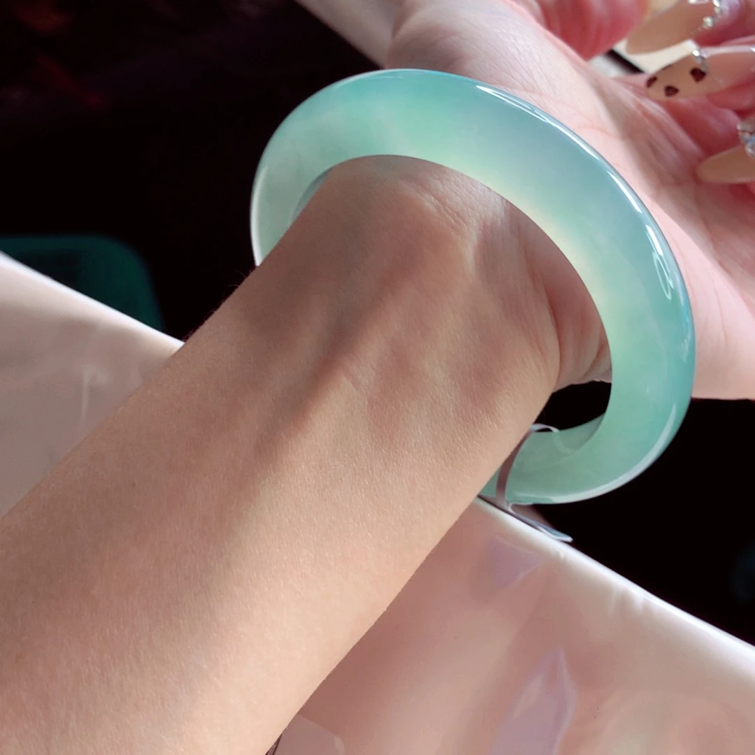 未镶嵌手镯翡翠59.3 冰绿水行家货六位数品质 灵