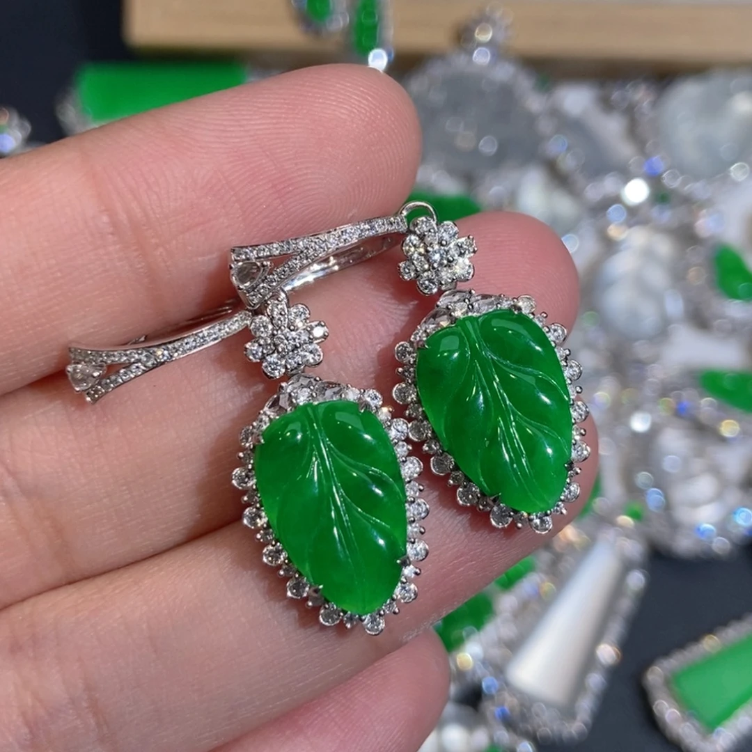 翡翠18K金镶嵌耳饰吊坠耳包两用款