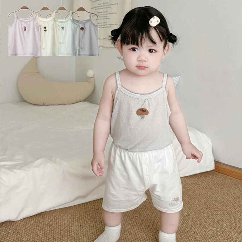 夏季女宝宝吊带背心小公主洋气薄款弹力T无袖坎肩莫代尔短袖上衣