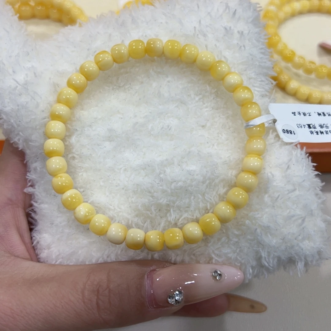 蜜蜡未镶嵌手链6m奶白花手串精品