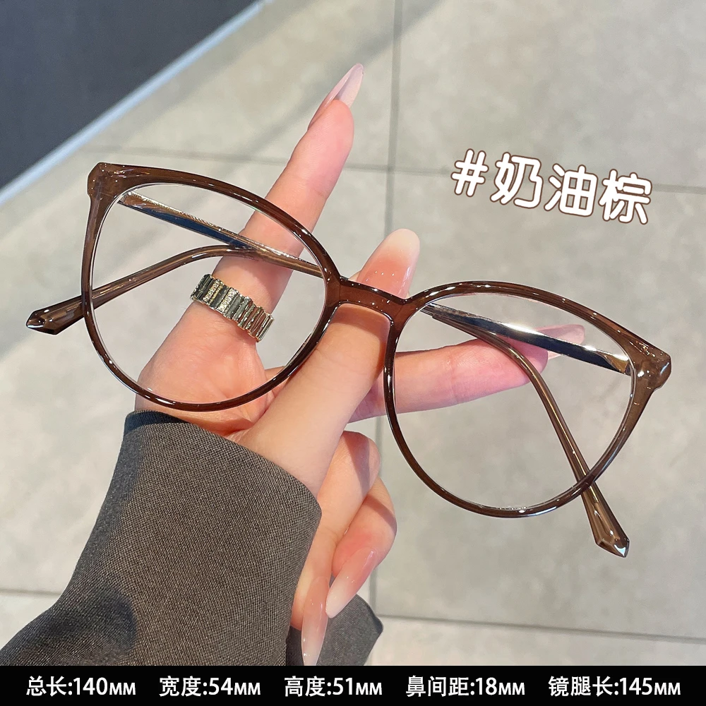 玳瑁圆框猫眼眼镜近视女度数可配防蓝光复古美式眼睛架超轻TR镜框