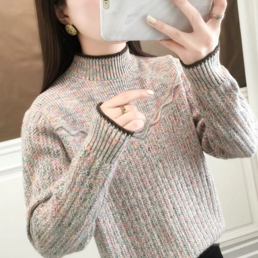 【杏色荷叶纹毛衣】新款加软细毛花纱重工针织衫毛衣