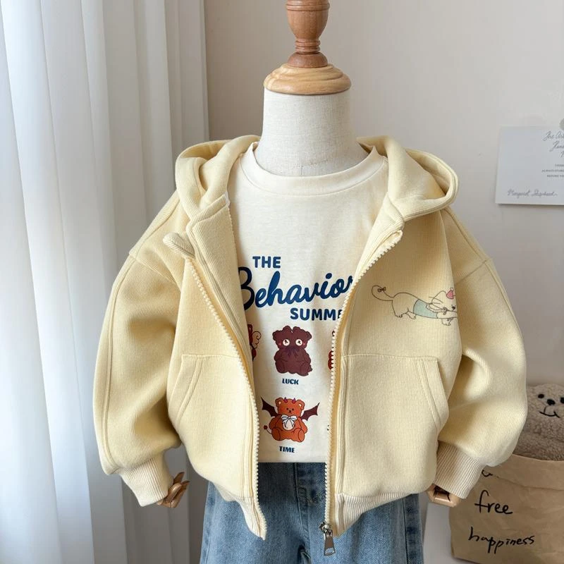 女童外套2025新款春装洋气女宝连帽运动拉链卫衣春秋小童开衫上衣