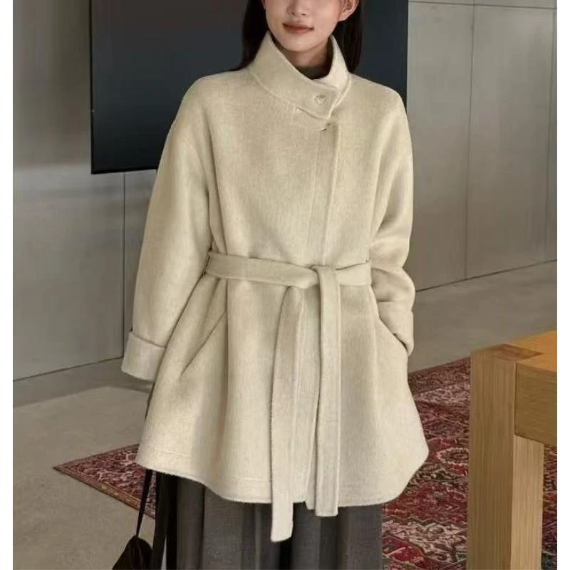 9995号968#秋冬纯色双口袋大衣外套（配腰带）（预）