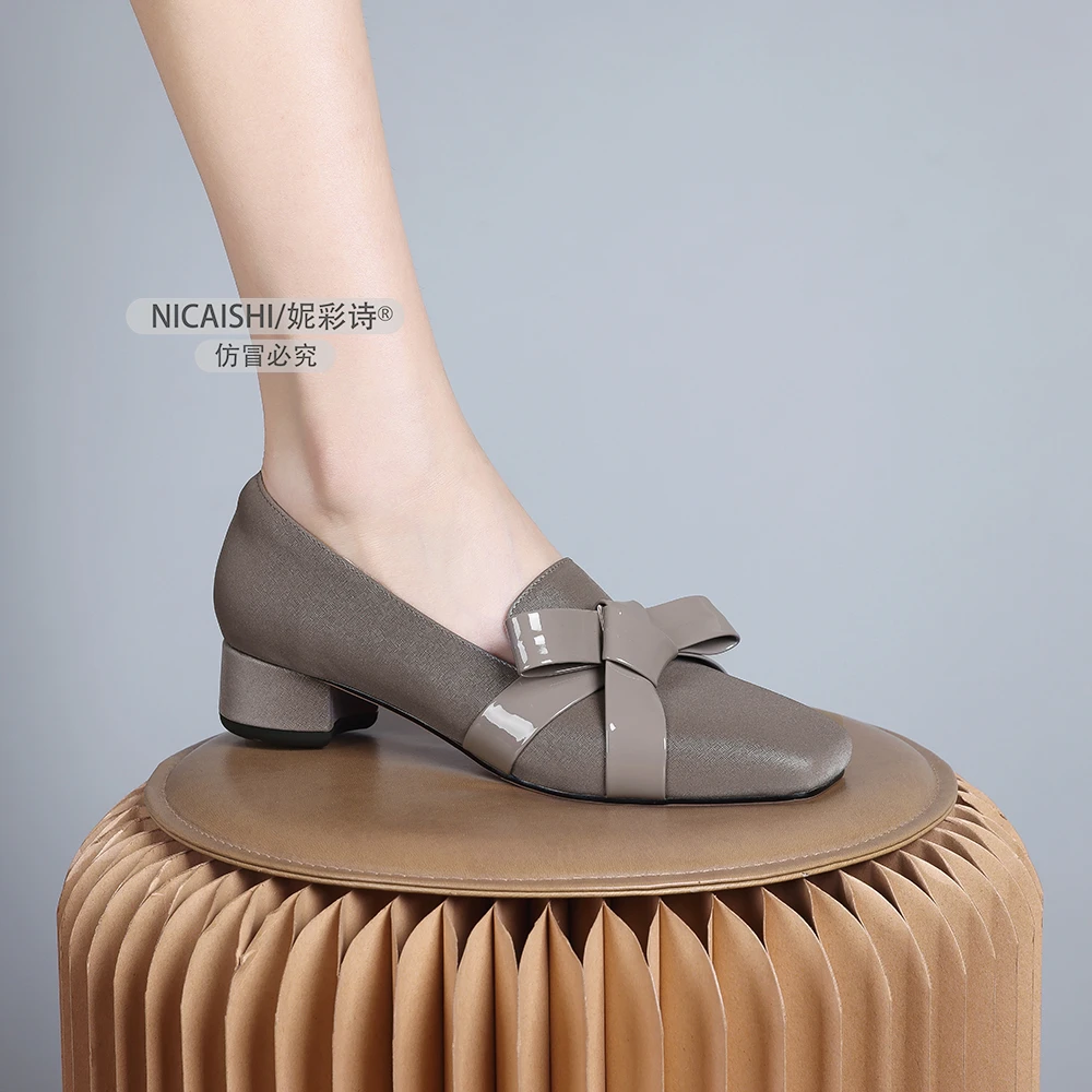 2025新款法式粗跟女方头四季女瓢鞋浅口百搭中跟时尚休闲单鞋1260