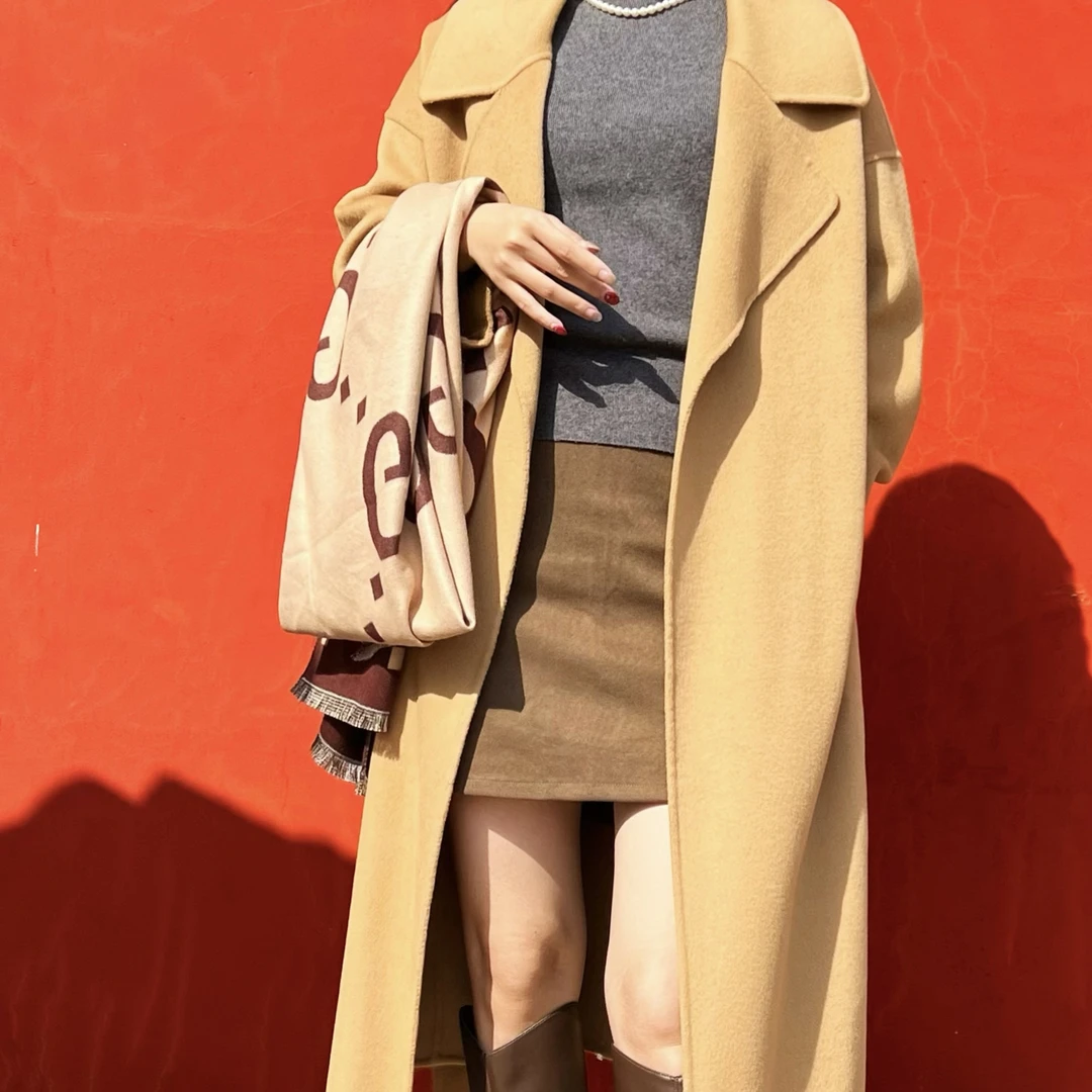 【芮雅品奢】秋冬新款双面呢羊毛大衣气质女王款外套彰显优雅风范