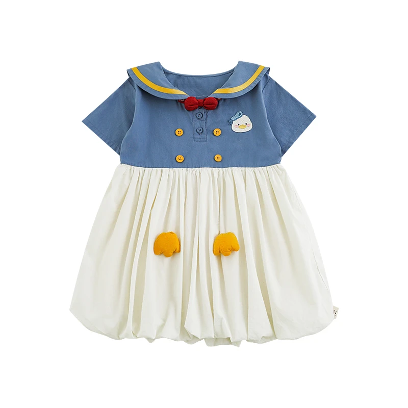 YOEHYAUL/幼悠夏肆波【鸭鸭航海记】女童夏季海军风洋气连衣裙X5093