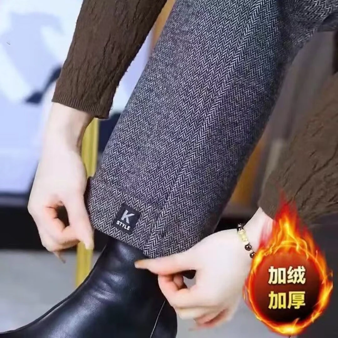 加绒女2025加绒加厚中年女士高档显瘦筒裤时尚松紧长度Z