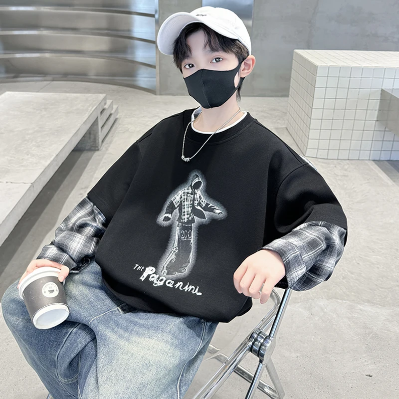 儿童装男童秋装假两件卫衣2025新款春秋款中大童帅气秋季男孩洋气