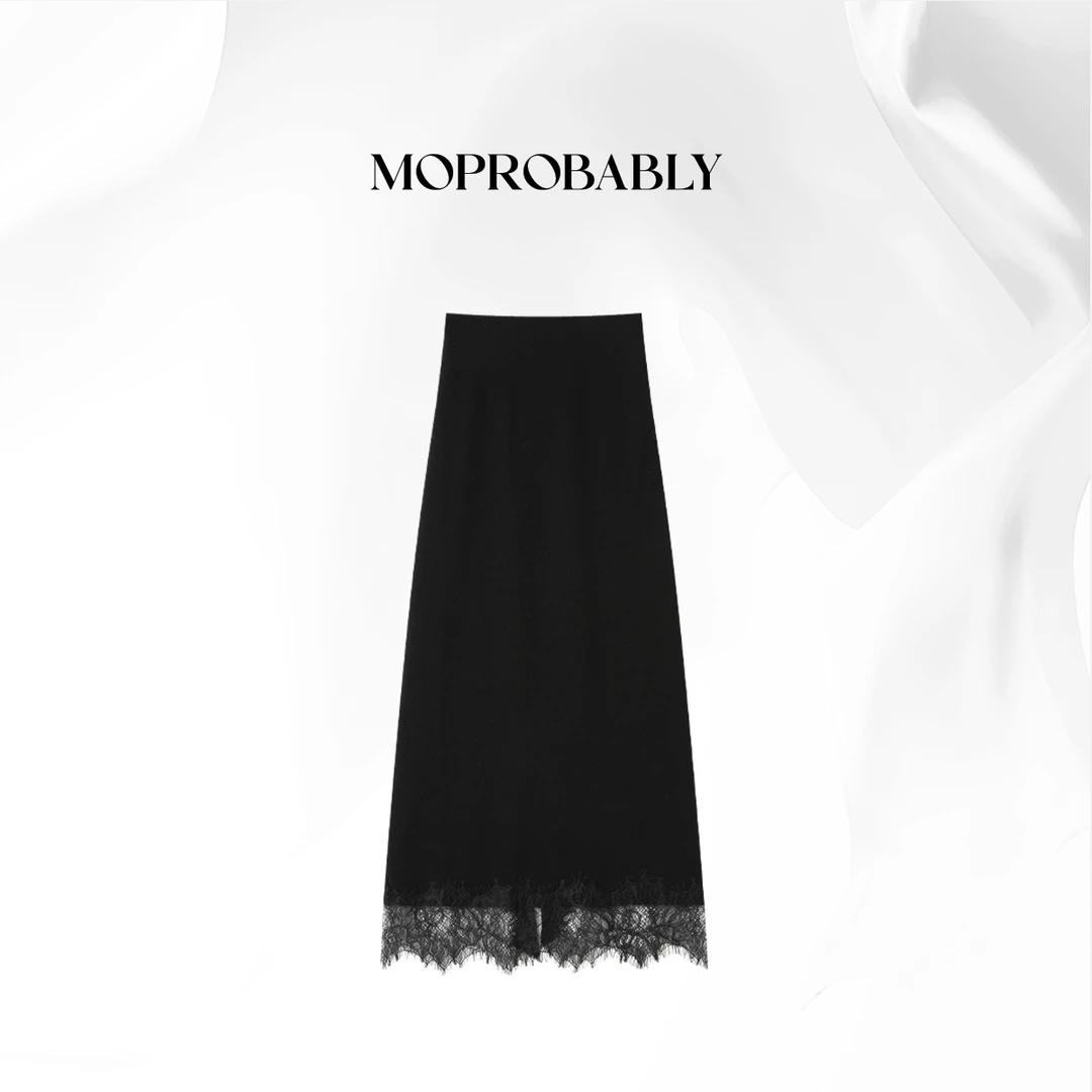 Moprobably贝贝「夜烬」 显瘦蕾丝气质松紧腰半身裙B5350003