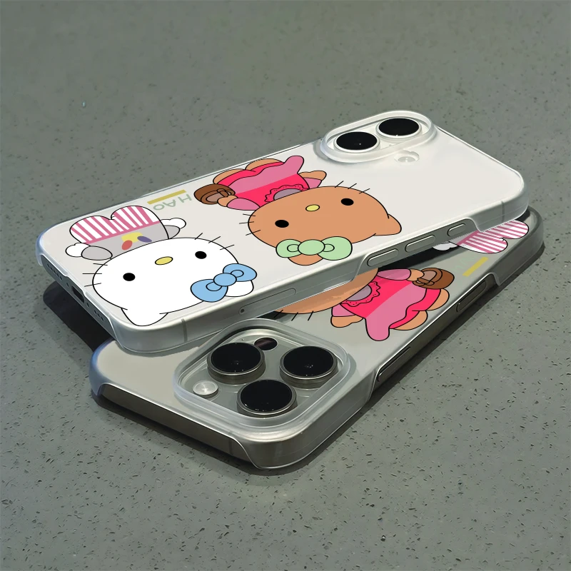 黑白KT猫适用苹果16promax半包iPhone15透明14手机壳13无边框12