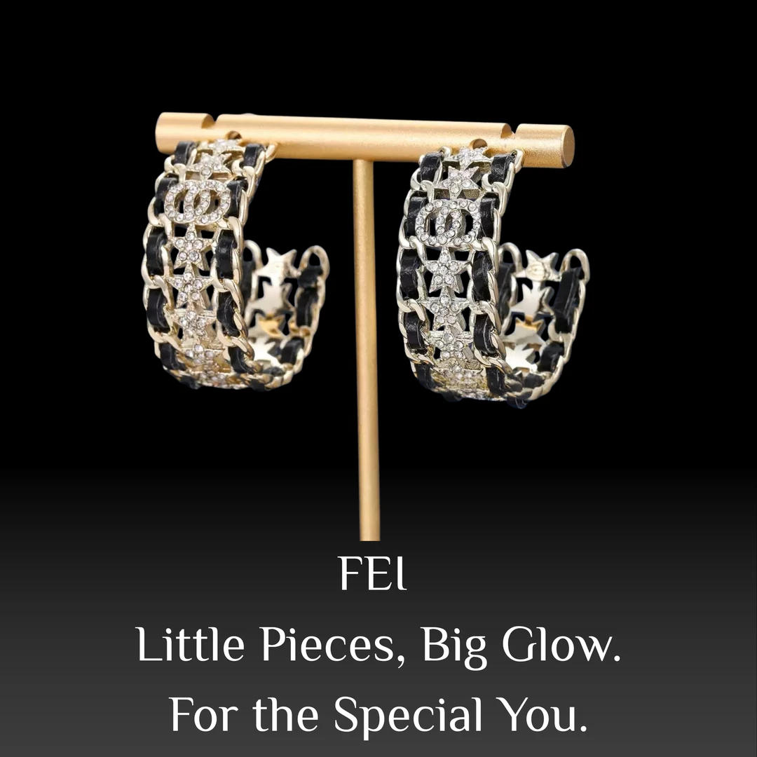 非金属皮质耳饰 小香家双C字母耳环女小香风耳钉香奶奶耳坠银针