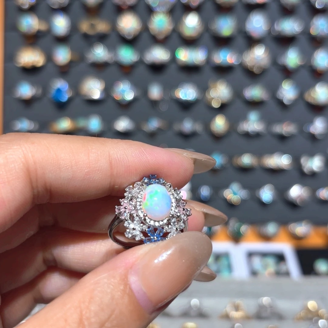 欧泊银S925镶嵌戒指小*?