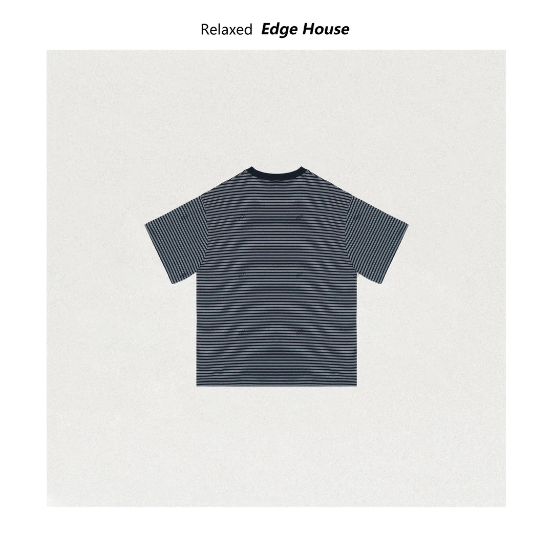 【嘻嘻家】条纹小方块 设计师品牌撞色条纹设计百搭经典款短袖T恤