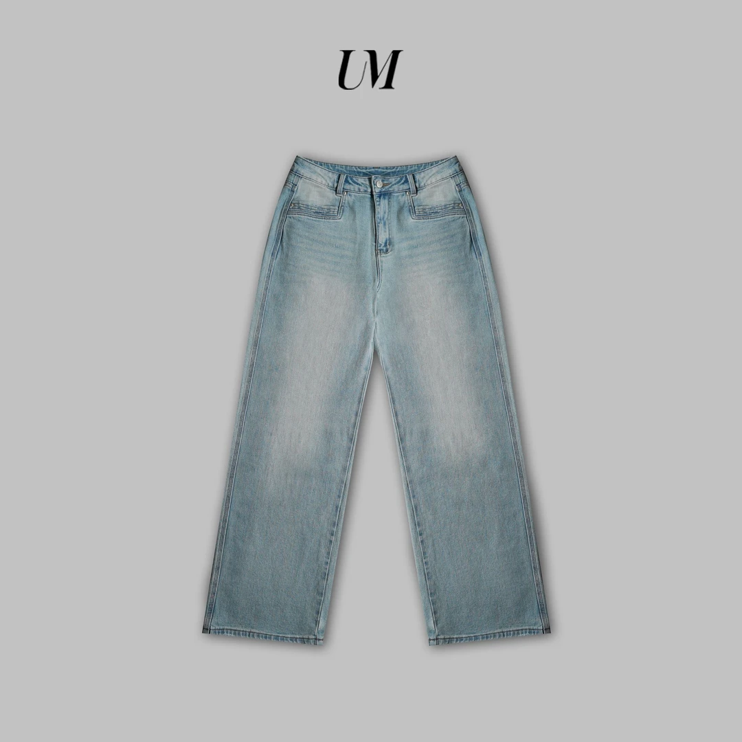 【U.M】四面弹中高腰牛仔裤长裤8601