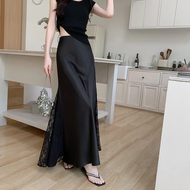 法式气质醋酸缎面半身裙女装夏季新款高腰显瘦垂坠感a字鱼尾长裙