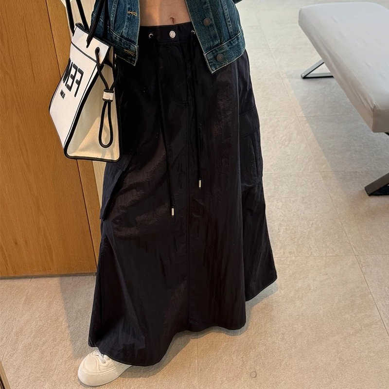 Janie Yee“机场裙” 春夏松紧腰显瘦休闲开叉长款半身裙女 25A0357