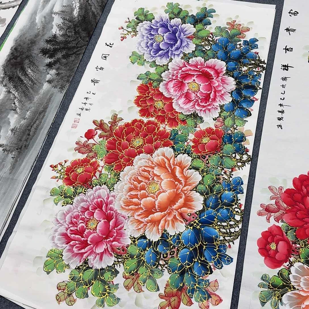 美***忆国画四尺尺寸70X140纯手绘作品