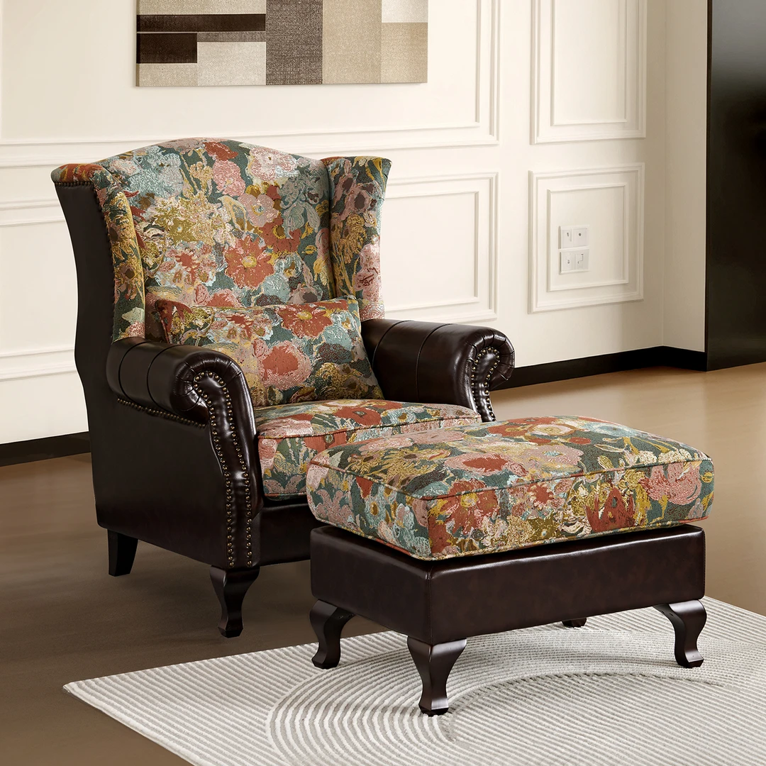 美式老虎椅单人沙发真皮布艺老虎凳单个轻奢复古客厅休闲花色脚踏