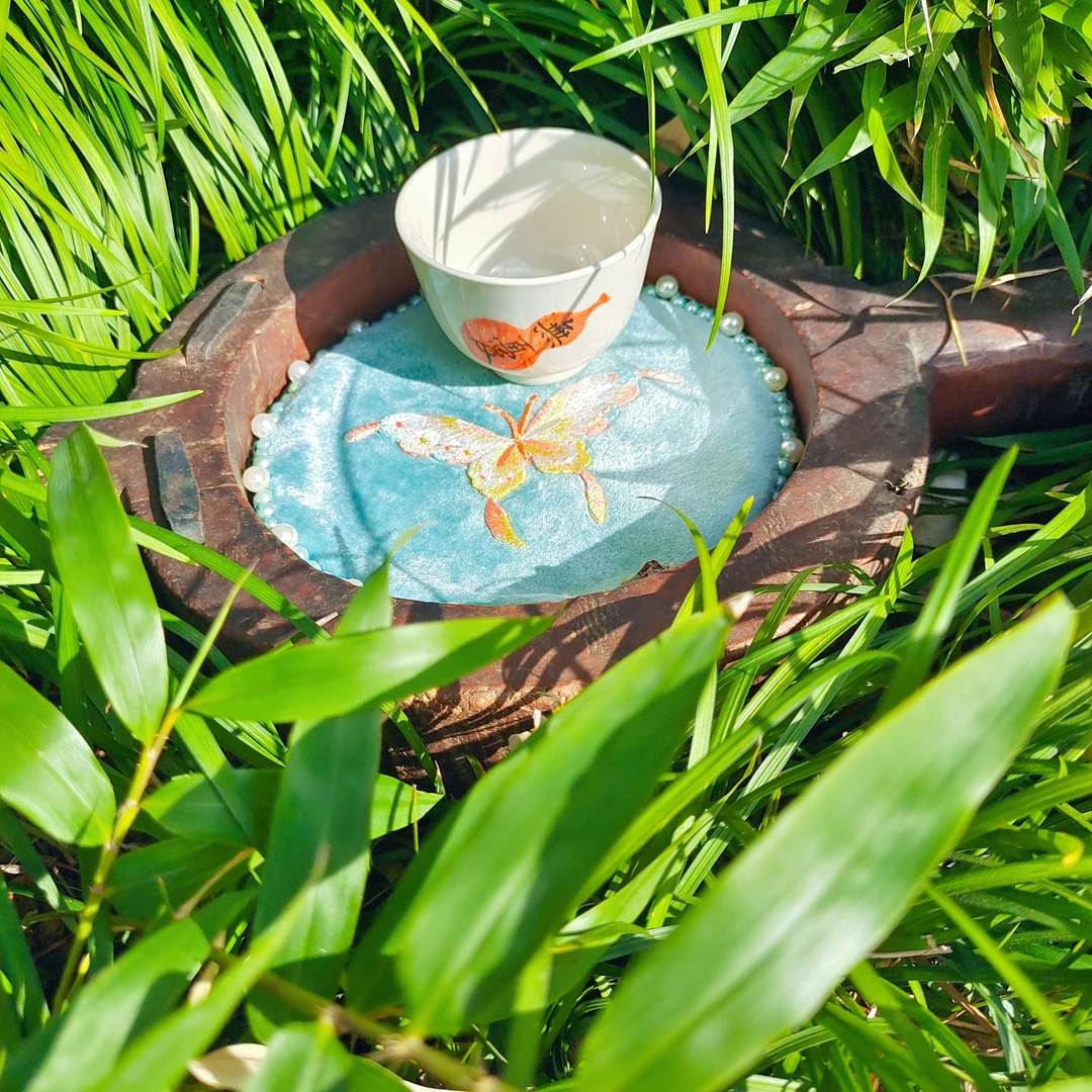 新中式刺绣蝴蝶手工订珠小茶席杯垫置物垫