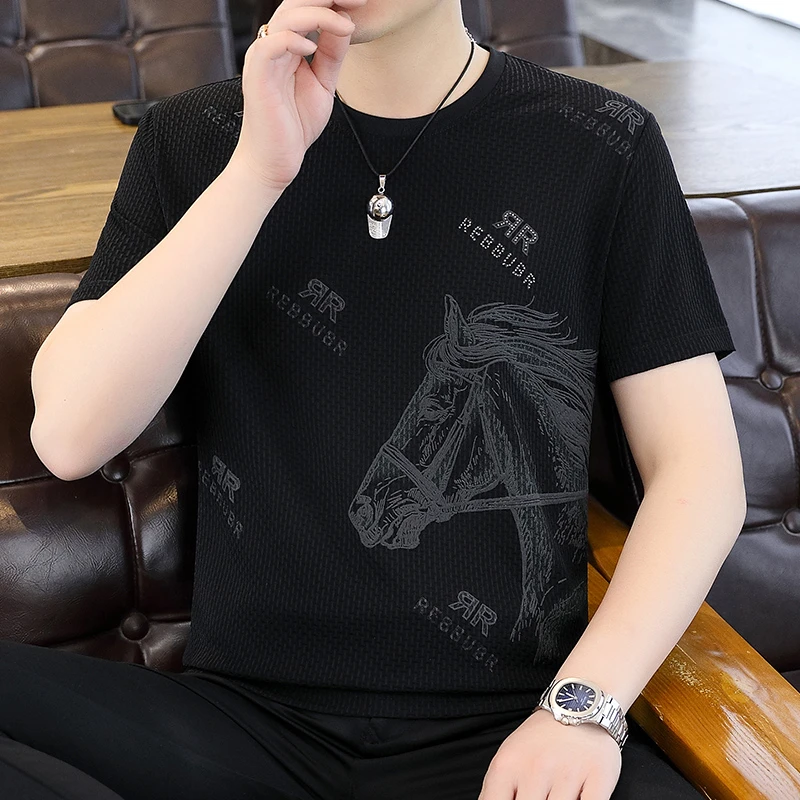 T恤男士韩版速干夏季日常马短袖薄款印花百搭半袖修身圆领休闲