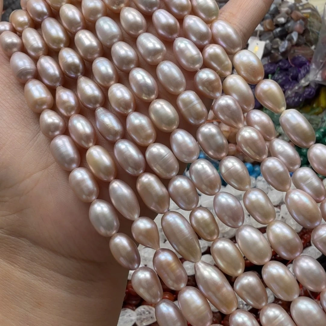水晶珠宝半成品未镶嵌粉紫色调淡水珍一条