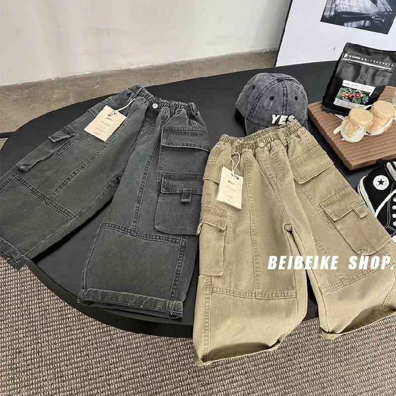 男童复古牛仔裤宽松工装裤2025春秋儿童直筒裤男孩时髦长裤子